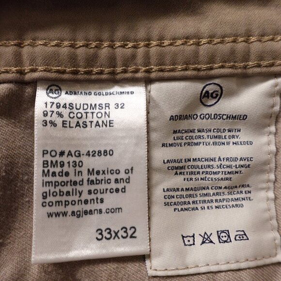 AG Adriano Goldschmied Everett Slim Straight Jeans Men’s 33x32 Khaki Stretch - Picture 14 of 14